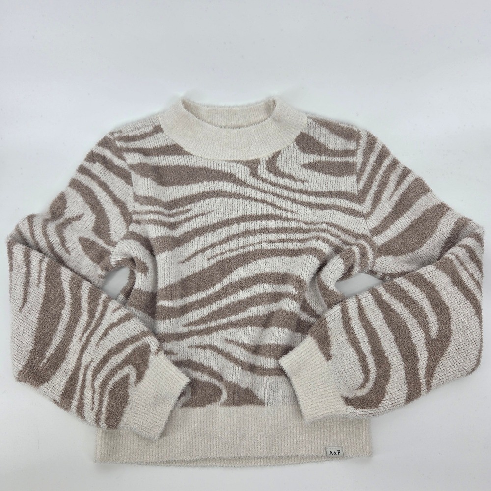 Abercrombie Kids Sweater 11/12 Beige Zebra Eyelash Knit Mock Neck Boho Eclectic